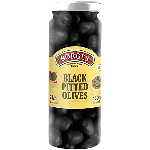 BORGES BLACK PITTED OLIVES 430 GM