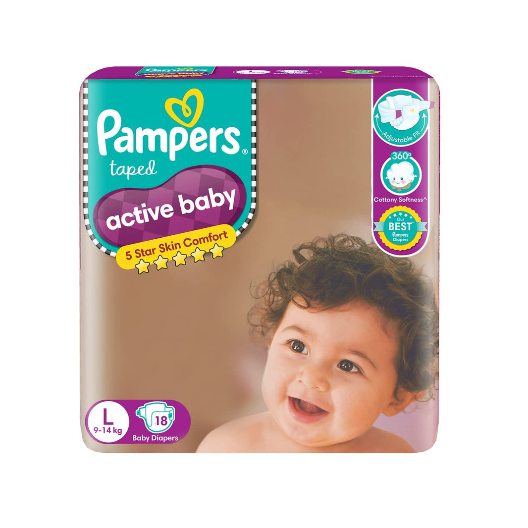 PAMPERS TAPED ACTIVE BABY L(9-14KG) 18N