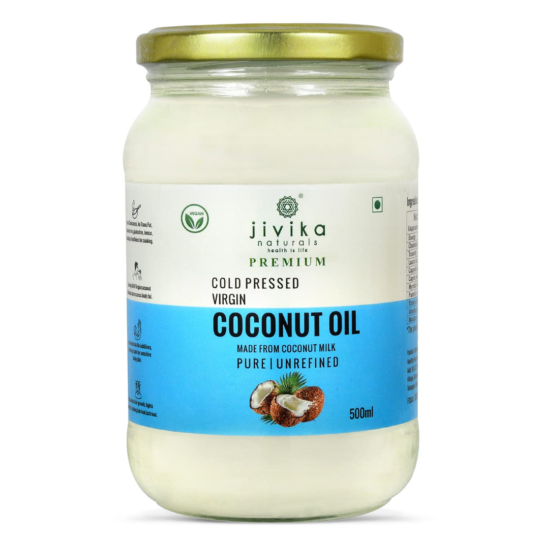 JIVIKA ORG COLD PRESSED COCONUT OIL 500 ML GLASS JAR