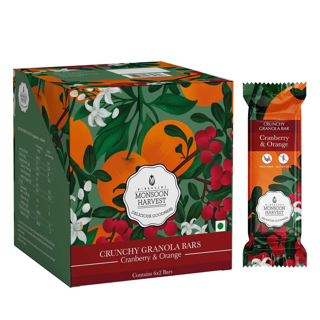 MONSOON HARVEST GRANOLA BAR CRANBERRY N ORANGE 40 GM