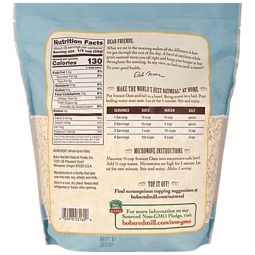 BOBS RED MILL INSTANT ROLLED OATS WHOLE GRAIN 907G - SuperMarcheStore