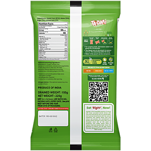 BOILED SWEET CORN KERNEL - SPICE UP WITH CHAT MASALA SEASONING, 225 G - SuperMarcheStore