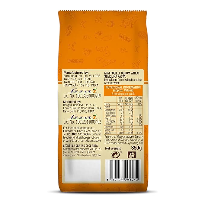 BORGES MINI FUSILLI PASTA 350 GM - SuperMarcheStore