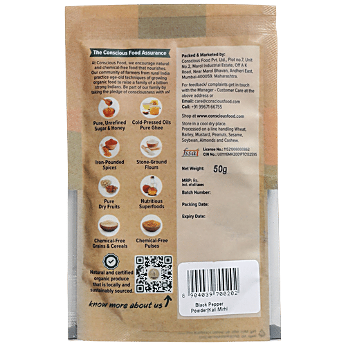 CONSCIOUS FOOD BLACK PEPPER WITH GRINDER 50 GM - SuperMarcheStore