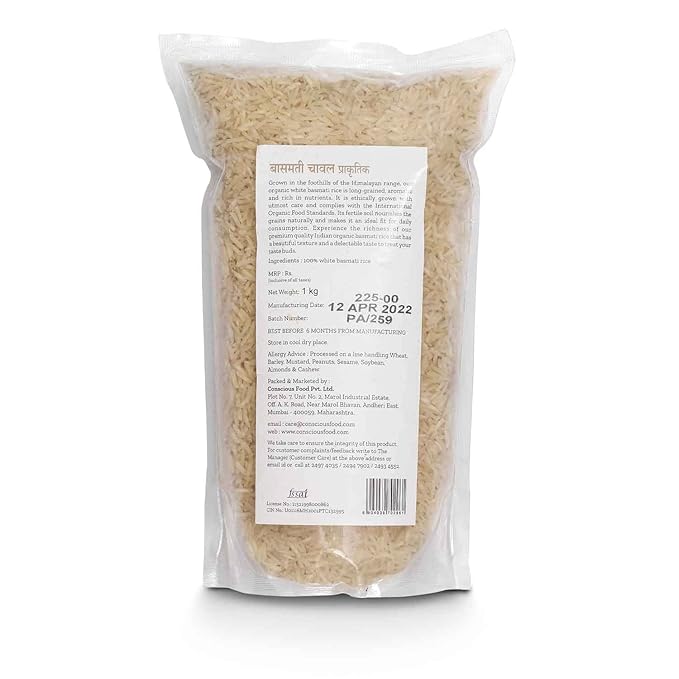 CONSCIOUS FOOD WHITE BASMATI RICE NATURAL 1KG - SuperMarcheStore