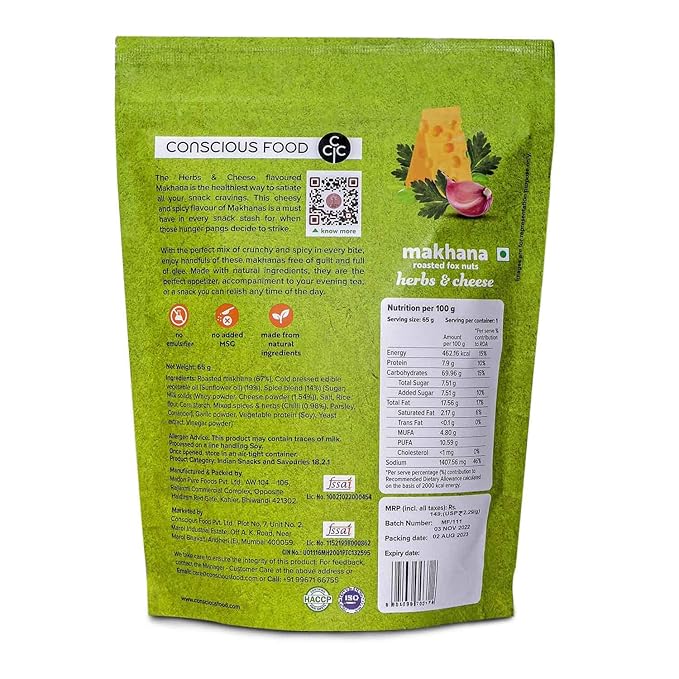 CONSIOUS FOOD MAKHANA HERBS N CHEESE 65 GM - SuperMarcheStore