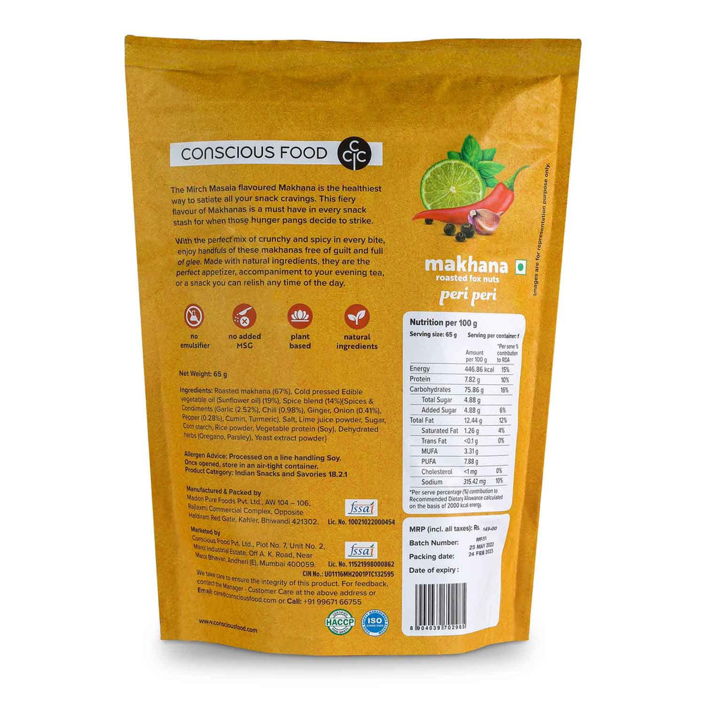 CONSIUOS FOOD ROASTED MAKHANA PERI PERI 65 GM - SuperMarcheStore