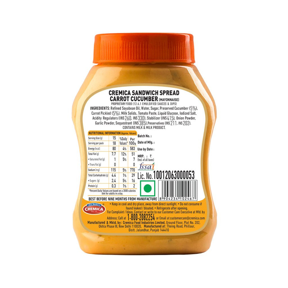 CREMICA MAYO, CARROT AND CUCUMBER, 275G - SuperMarcheStore
