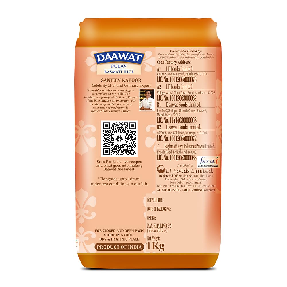 DAAWAT BASMATI RICE PULAV 1KG - SuperMarcheStore