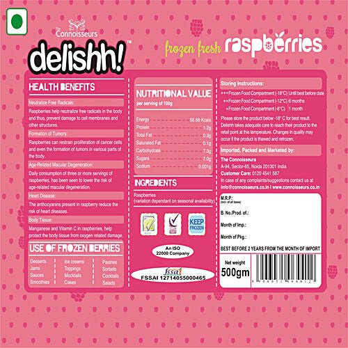 DELISHH FROZEN RASPBERRIES 500G - SuperMarcheStore