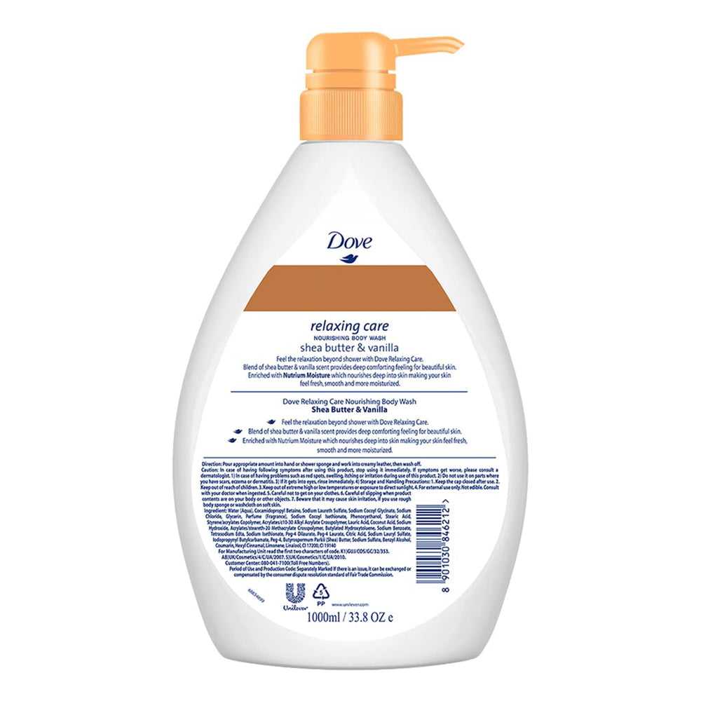 DOVE RELAXING CARE BODY WASH WTH SHEA BUTTER N VANILLA 1 LTR - SuperMarcheStore