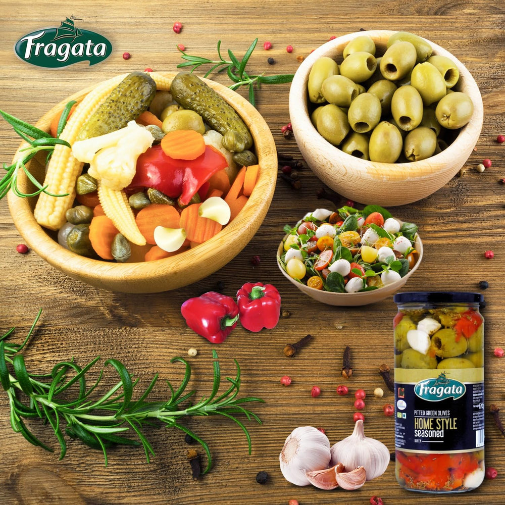 FRAGATA PITTED GREEN OLIVES HOME STYLE SEASONED - SuperMarcheStore