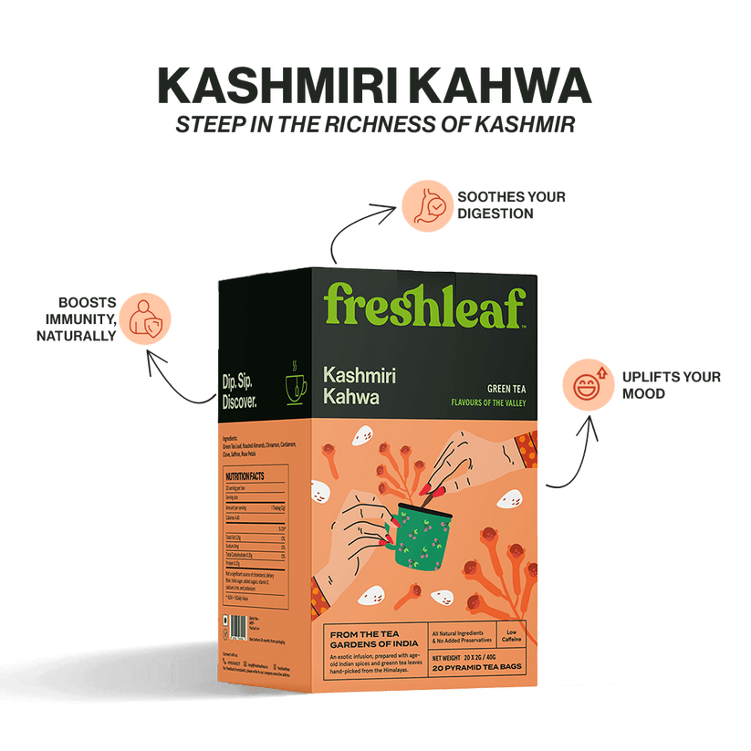 FRESHLEAF KASHMIRI KAHWA GREEN TEA 20 BAGS 40 GM - SuperMarcheStore