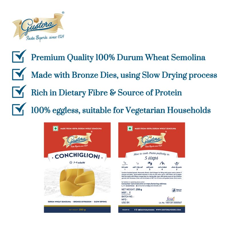 GUSTORA CONCHIGLIONI PASTA 250 GM - SuperMarcheStore