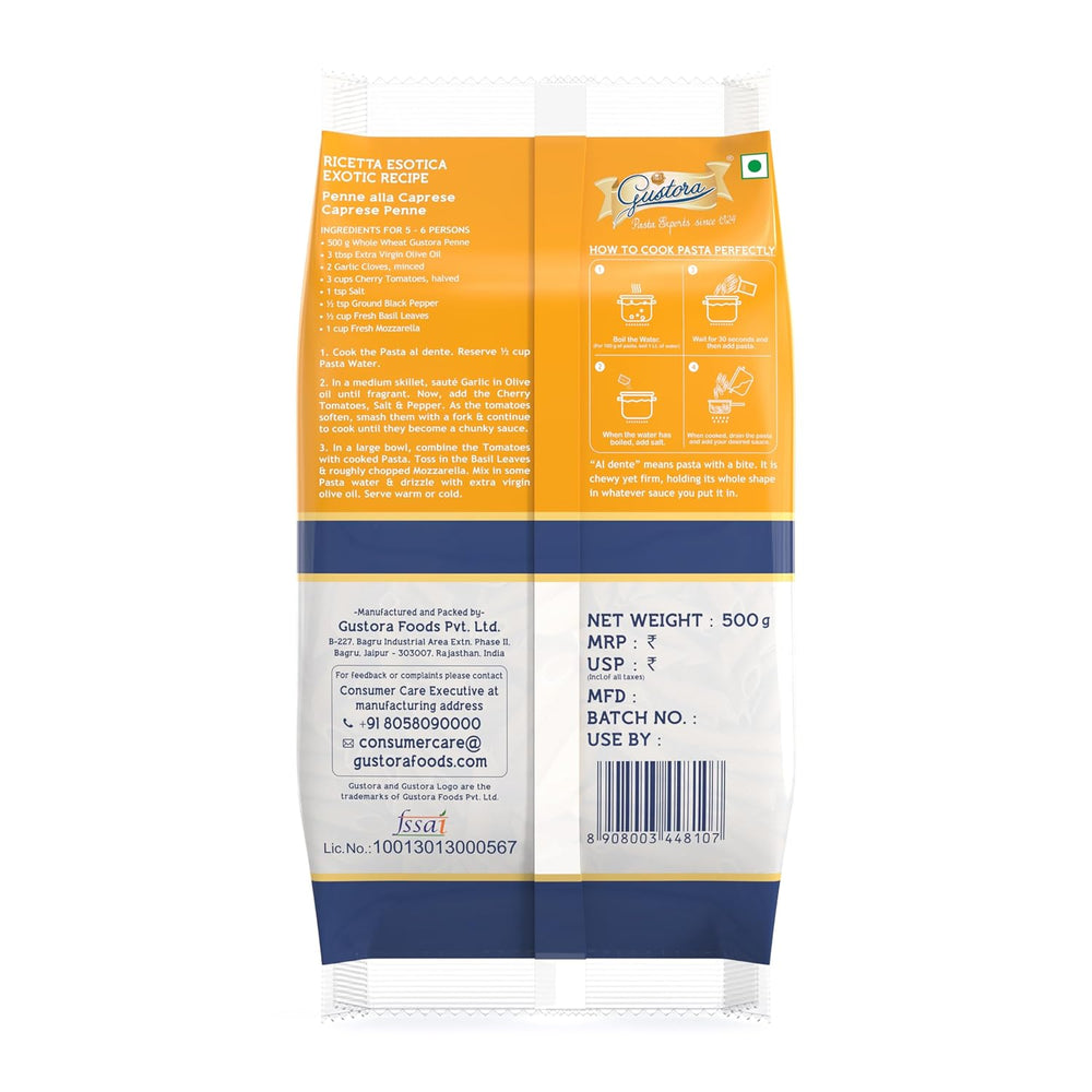 GUSTORA WHOLE WHEAT PASTA PENNE 500 GM - SuperMarcheStore