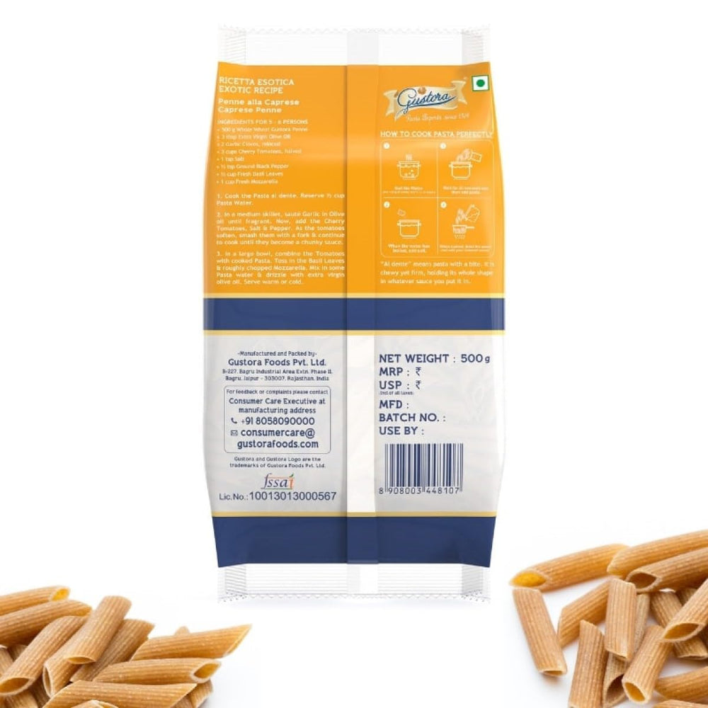 GUSTORA WHOLE WHEAT PASTA PENNE 500 GM - SuperMarcheStore