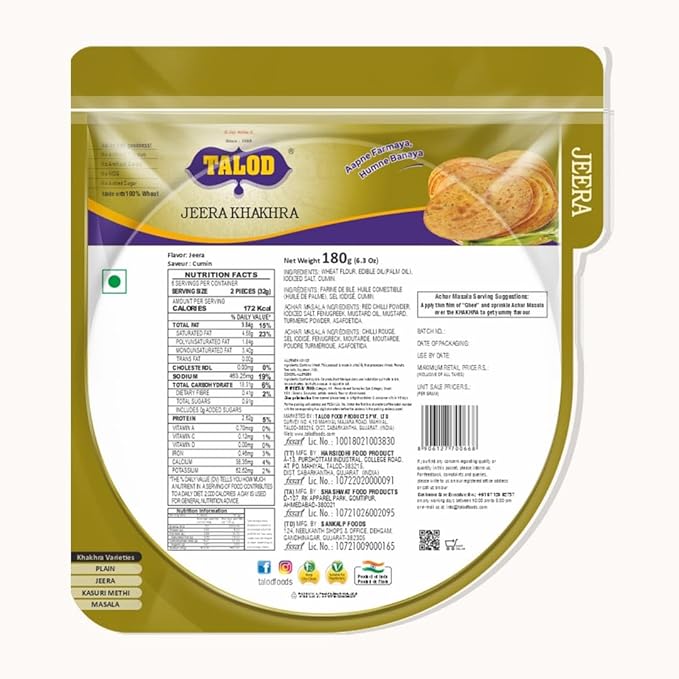 TALOD JEERA KHAKHRA 180 GM - SuperMarcheStore
