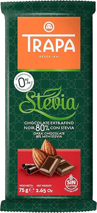 TRAPA STEVIA 80 % DARK CHOCOLATE 75 GM - SuperMarcheStore