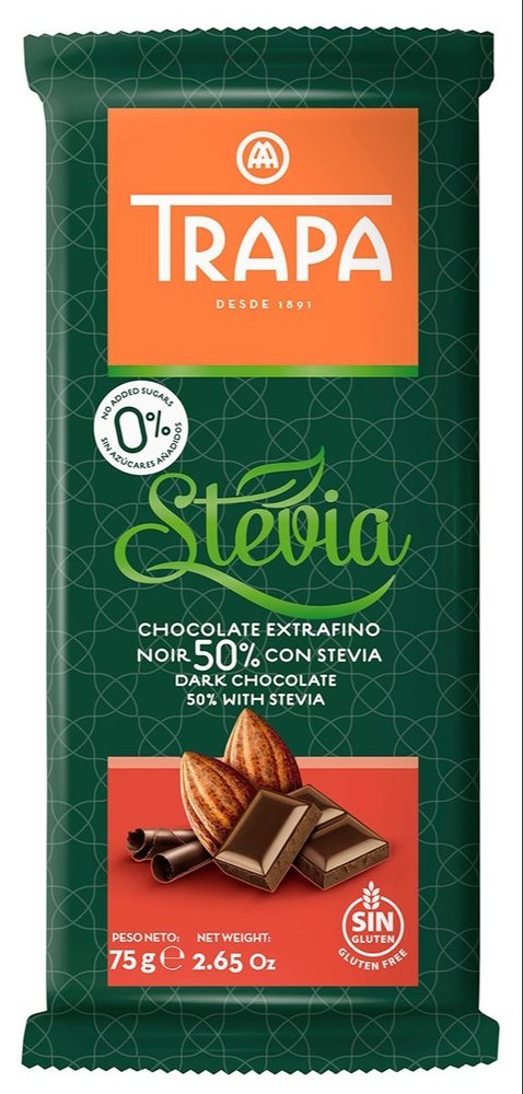TRAPA STEVIA BAR CHOCOLATE DARK -NOIR 50% 75G