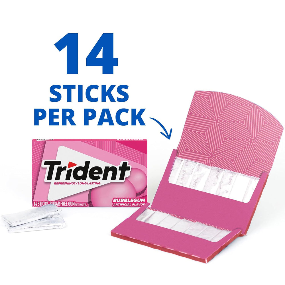 TRIDENT SUGAR FREE GUM WITH XYLITOL BUBBLEGUM 14N - SuperMarcheStore
