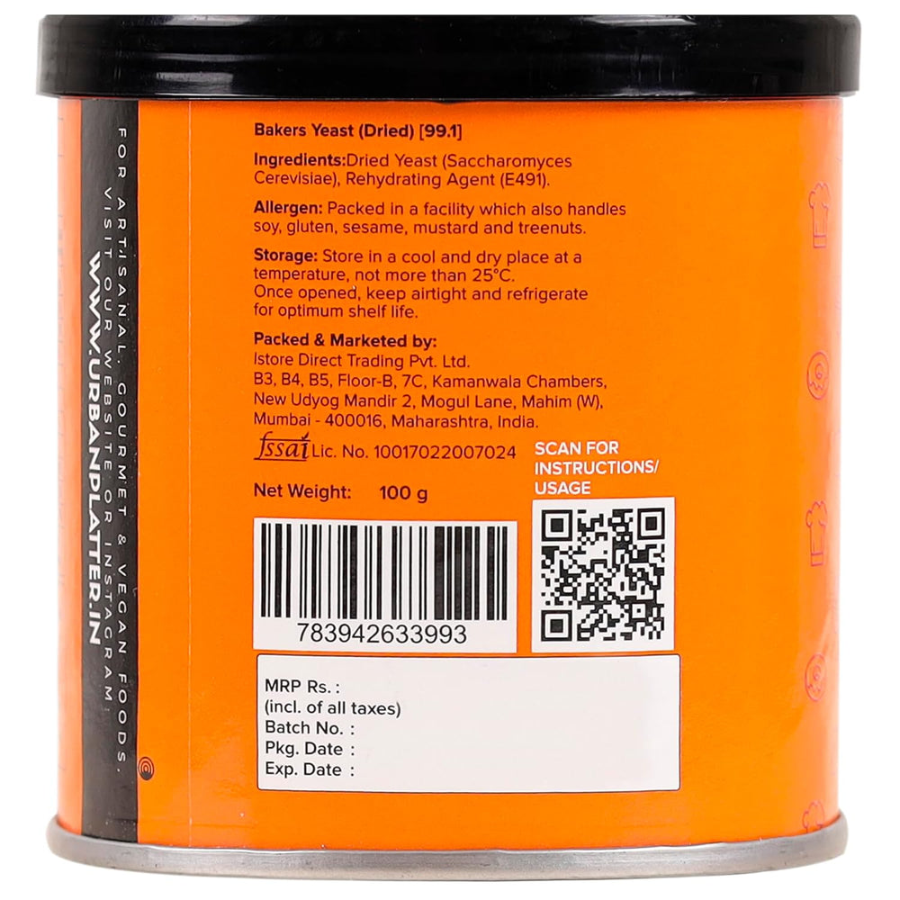 URBAN PLATTER BAKERS ACTIVE DRY YEAST 100GM - SuperMarcheStore