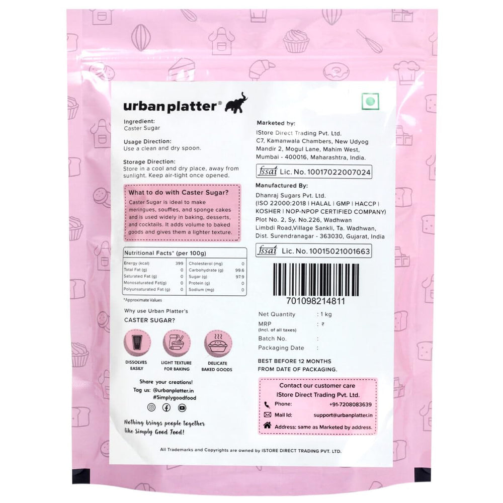URBAN PLATTER PROFESSIONAL CASTER SUGAR 1KG - SuperMarcheStore