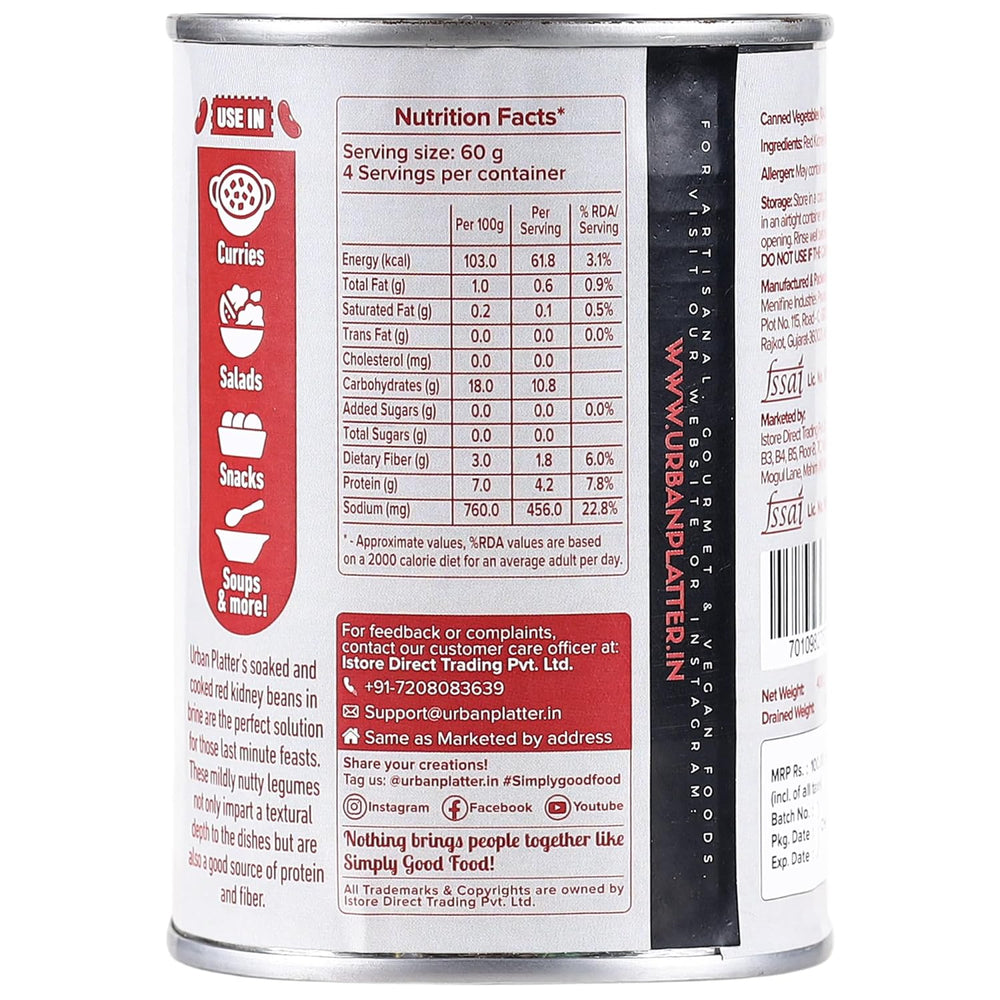 URBAN PLATTER RED KIDNEY BEANS IN BRINE 400G - SuperMarcheStore