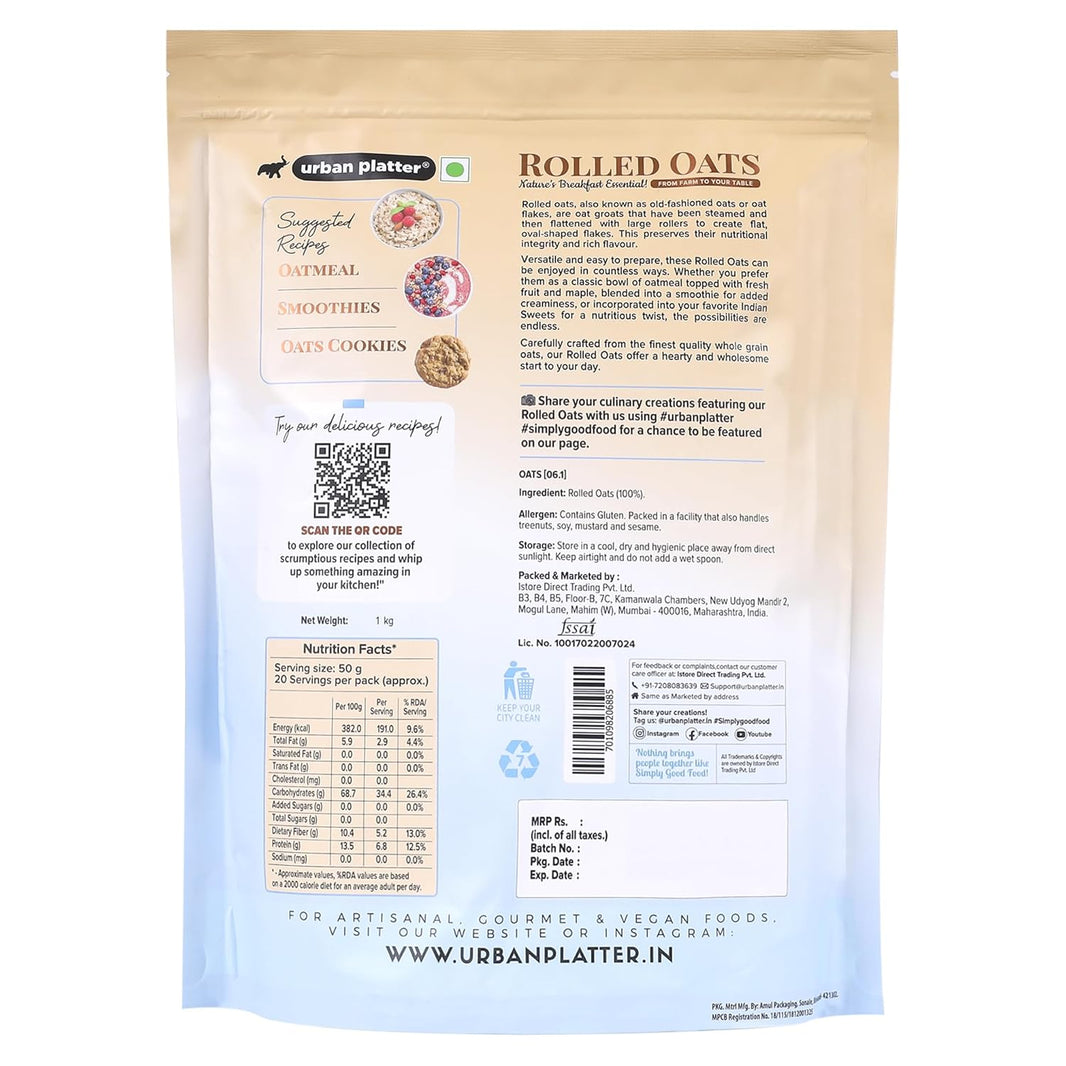 URBAN PLATTER ROLLED OATS 1KG - SuperMarcheStore