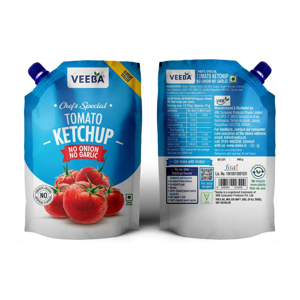 VEEBA CHEF SPECIAL TOMATO KETCHUP NO ONION GARLIC 900 GM - SuperMarcheStore