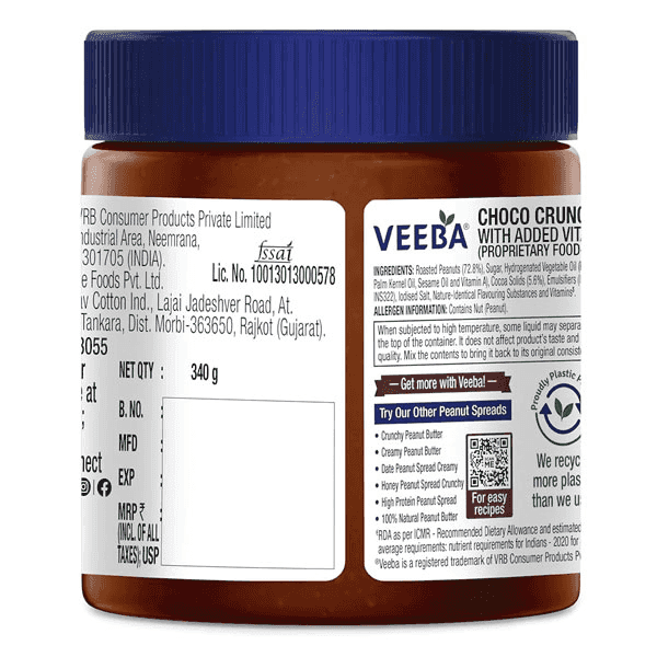 VEEBA CHOCO PEANUT SPREAD 340GM - SuperMarcheStore