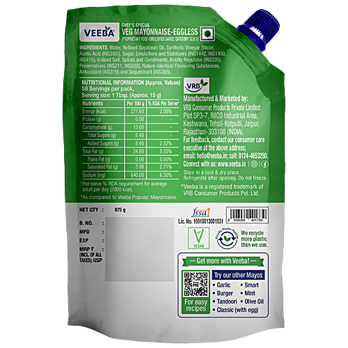 VEEBA EGGLESS MAYONNAISE 875 GM - SuperMarcheStore