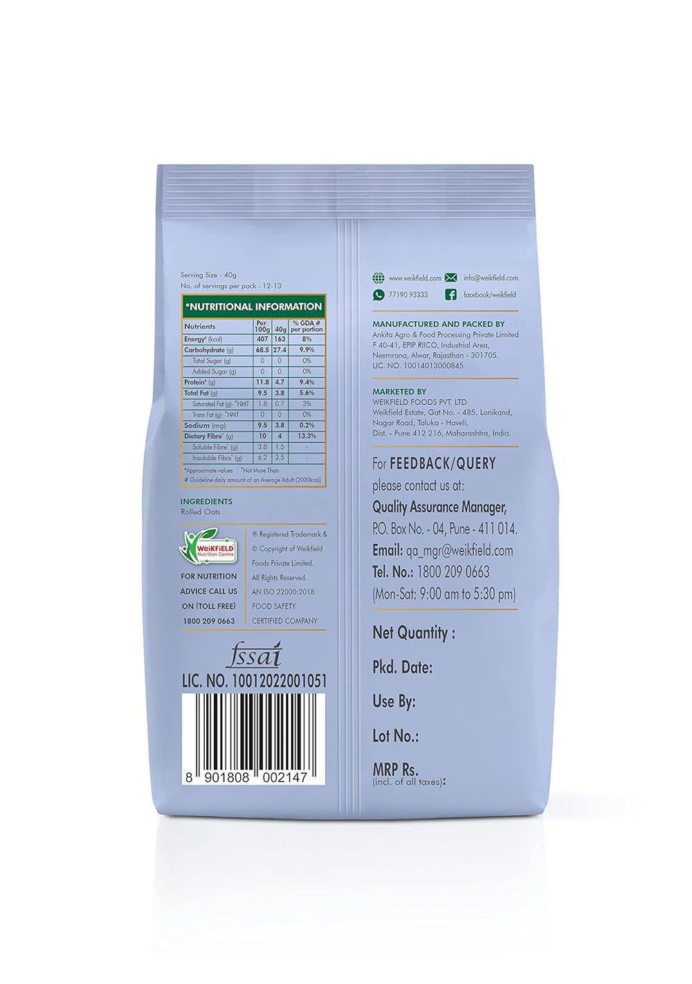 WEIKFIELD ECO VALLEY STEEL CUT OATS 1 KG - SuperMarcheStore