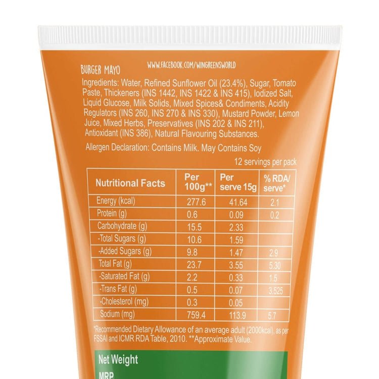 WINGREENS FARMS BURGER MAYO 18G - SuperMarcheStore