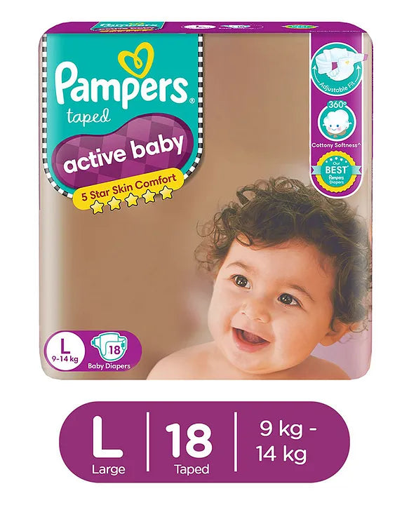 PAMPERS ACTIVE BABY DIAPERS LARGE 18N