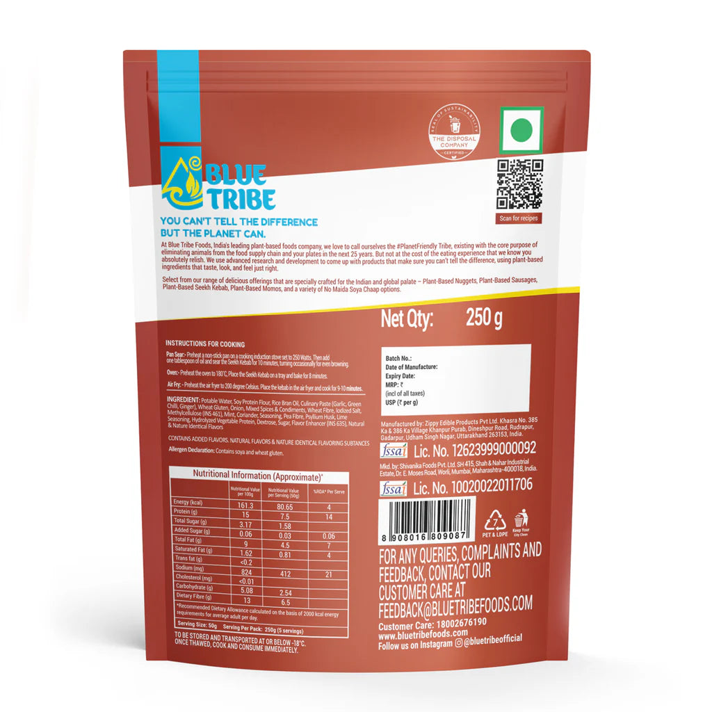 BLUE TRIBE PLANT BASED CHICKEN SEEKH KEBAB 250 GM