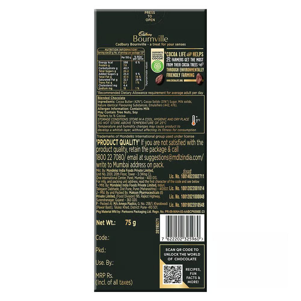CADBURY 70 % RICH BOURNVILLE INTENSE 75 GM