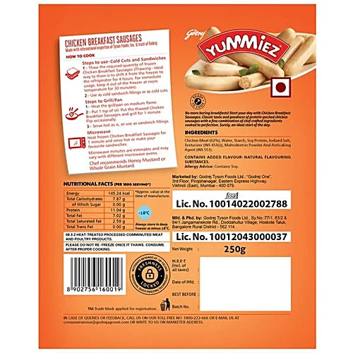 YUMMIES BREAKFAST SAUSAGES 250G