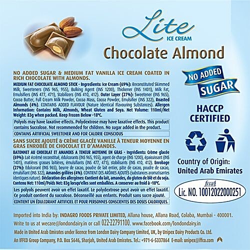 LONDON DAIRY LITE CHOCLATE ALMOND ICE CREAM