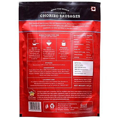 LA CARNE CHICKEN CHORIZO SAUSAGE500 GM