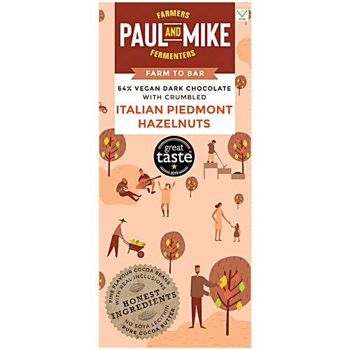 P&M 64% VEGAN DARK CHOC WITH HAZELNUTS 68 GM