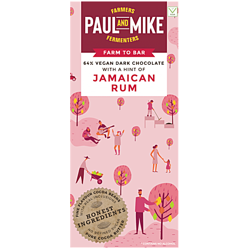 P&M 64% VEGAN DARK CHOC WITH JAMAINCAN RUM