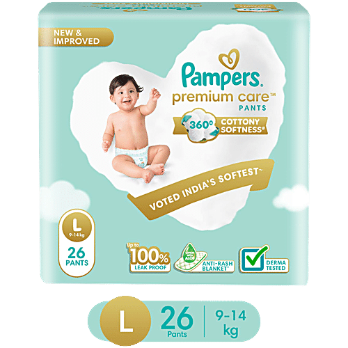 PAMPERS HAPPY SKIN PANTS LARGE 9-14 KG 26N