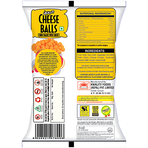 JACKPOT CHEESE BALLS CORN SNACK WTH CHEESE 60 GM