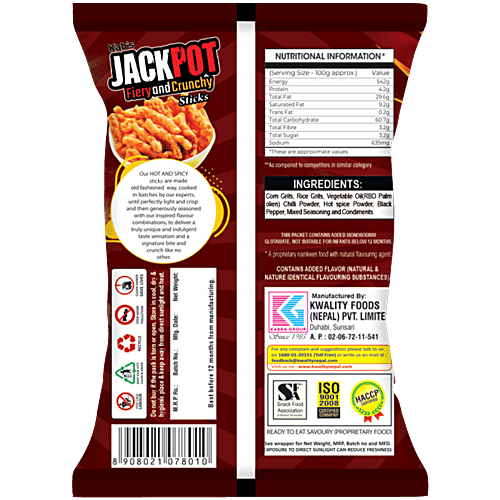 JACKPOT FIERY N CRUNCHY STICKS 2X HOT SPICY 80 GM