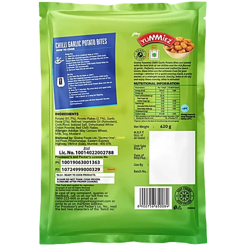 YUMMIES  CHILLI GARLIC POTATO BITES 420G
