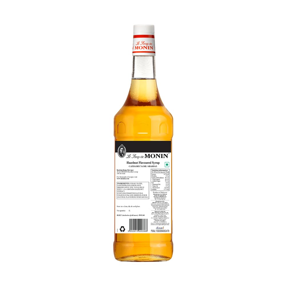 MONIN HAZELNUT NATURAL SYRUP 1 LTR