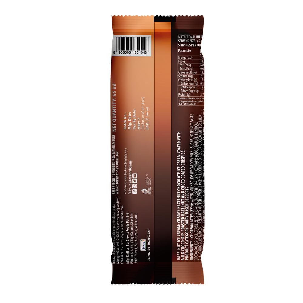 BASKIN ROBBINS HAZLENUT BAR 65 ML