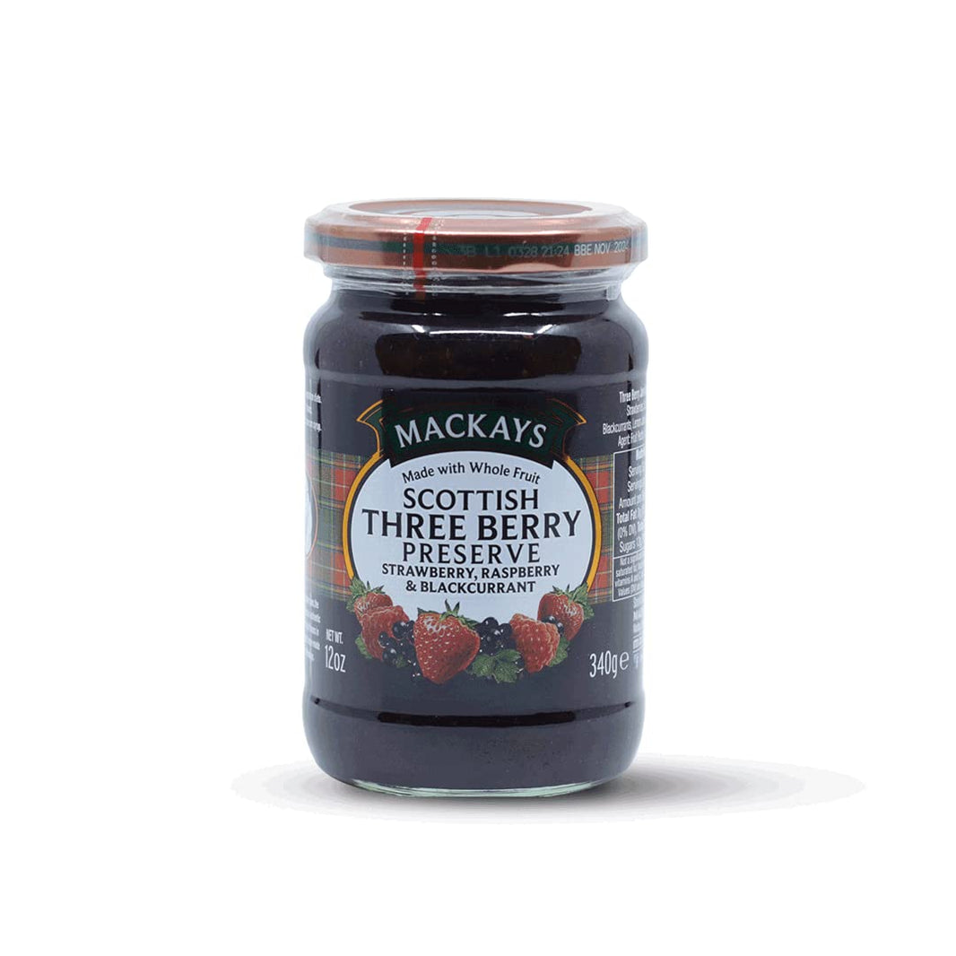 MACKAYS JAM THREE BERRY PRESERVE 340G
