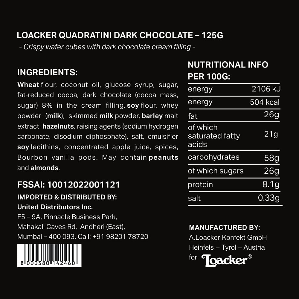LOACKER QUAD DARK CHOCOLATE 125G