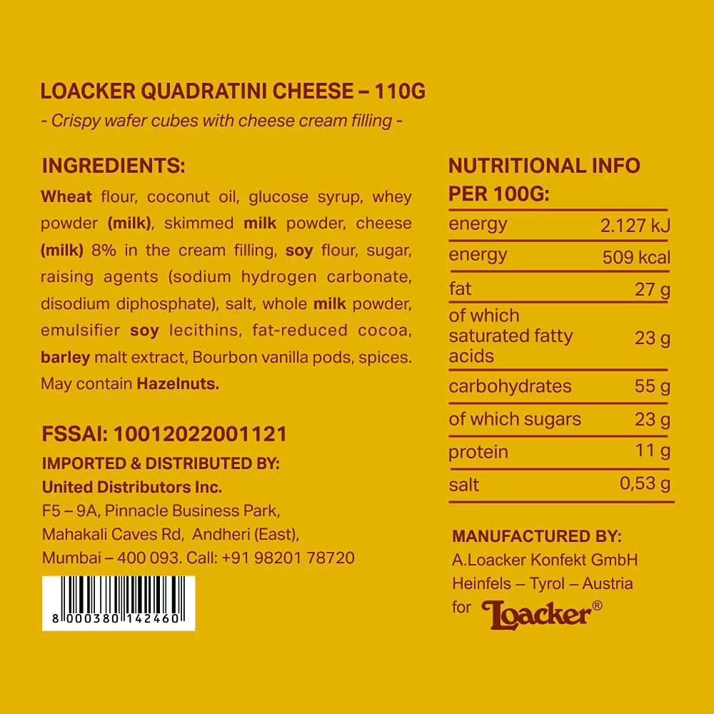 LOACKER QUADRATINI CHEESE WAFER CUBES 110 GM